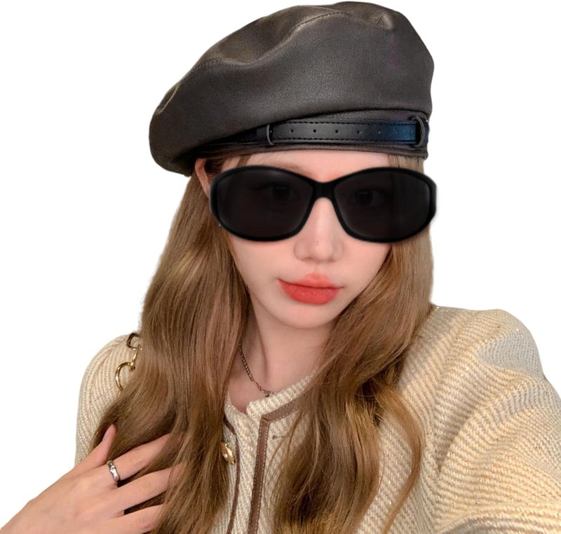 MINGSEECESS Women PU Leather French Black Beret Hat Causal Beanie Hat - Image 3